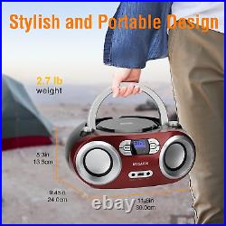 Portable CD Player Bluetooth Boombox With FM Radio, USB, Aux & Headphone Jack, Che