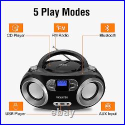 Portable CD Player Bluetooth Boombox with FM Radio, USB, Aux and Black