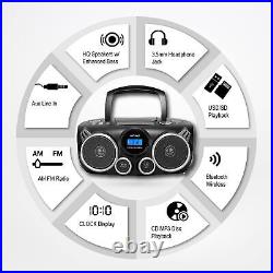 Portable CD Player Bluetooth Stereo Sound System Digital AM FM Radio, MP3 CD