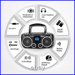 Portable CD Player Bluetooth Stereo Sound System Digital AM FM Radio, MP3 CD