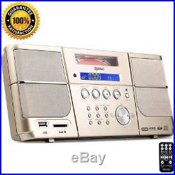 Portable CD Player Boombox With Headphones Jack FM Radio Clock USB SD & Aux Gold