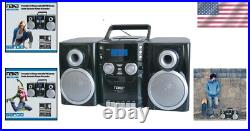 Portable CD Player Boombox with AM/FM Radio & Detachable Speakers, Black/Silver Portable CD Player Boombox with AM/FM Radio & Detachable Speakers, Black/Silver