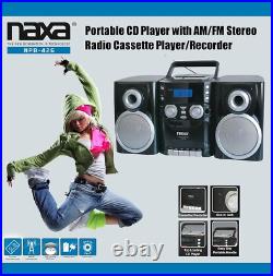 Portable CD Player Boombox with AM/FM Radio & Detachable Speakers, Black/Silver Portable CD Player Boombox with AM/FM Radio & Detachable Speakers, Black/Silver