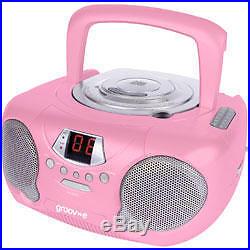 Portable CD Player Radio Boombox Aux Input LED Pink