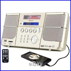 Portable Cd Player Boombox Headphones Jack FM Radio Clock USB SD Pro Gold Music