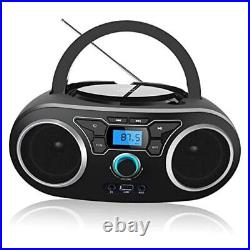 Portable Radio CD Player Boombox with Bluetooth & FM Radio, USB MP3 Black