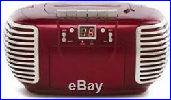 Portable Retro Boombox CD Player, Radio and Cassette Player Mains, Battery Red