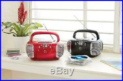 Portable Retro Boombox CD Player, Radio and Cassette Player Mains, Battery Red
