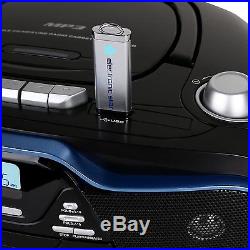Portable Stereo CD & Cassette player FM AM radio USB MP3 playback Blue
