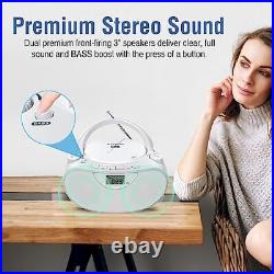 Portable Stereo CD Player Boombox with AM/FM Radio, Bluetooth, USB, AUX White