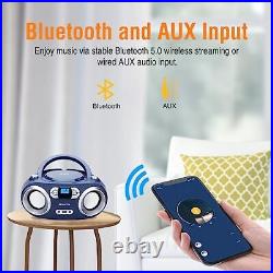 Portable Stereo CD Player Boombox with FM Radio, Bluetooth, USB, Aux Blue Jay