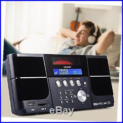 Portable Stereo CD Player Boombox with FM Radio Clock USB SD and Aux for