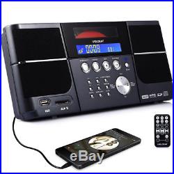 Portable Stereo CD Player VELOUR Boombox with FM Radio Clock USB SD Aux Line