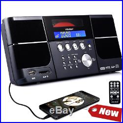 Portable Stereo CD Player VELOUR Boombox with FM Radio Clock USB SD and Aux L