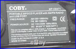 Portable Stereo MP3/CD Player AM/FM Radio USB Port 110V-220V COBY MPCD471 BLACK