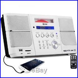 Portable White CD Player Boombox Compact Stereo with FM Radio Clock Alarm