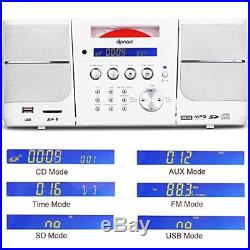 Portable White CD Player Boombox Compact Stereo with FM Radio Clock Alarm USB