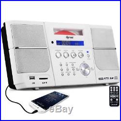 Portable White CD Player Boombox Compact Stereo with FM Radio Clock Alarm USB SD