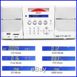 Portable White CD Player Boombox Compact Stereo with FM Radio Clock Alarm USB SD