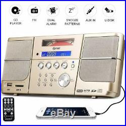 Portable cd Player Boombox with FM Radio Clock USB SD & Aux Gold for Kids Laptop