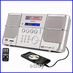 Portable cd player gold boombox with fm radio clock usb sd and aux line-in for