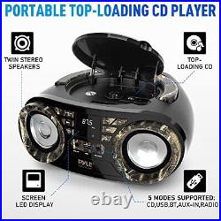 Pyle Portable CD Player Bluetooth Boombox Speaker-AM/FM Stereo Black
