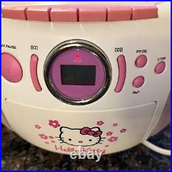 RARE Hello Kitty AM/FM Stereo CD Cassette Player Boombox KT2028H Tested & Works