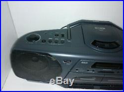 RCA Portable Boombox RP7962a CD Player AM/FM Cassette Player Equalizer Aux Inp