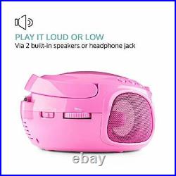 Roadie KIDS Boombox with Portable CD Player and AM/FM Radio, LED Display, Pink