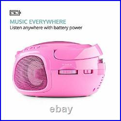 Roadie KIDS Boombox with Portable CD Player and AM/FM Radio, LED Display, Pink