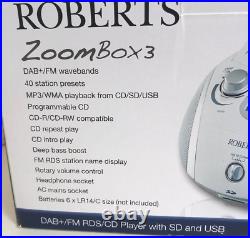 Roberts ZOOMBOX3 Portable Radio with CD Player White/Silver DAB SD USB