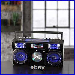 SB2145B 80'S Retro Street Bluetooth Boombox with FM Radio, CD Player, LED EQ, 10