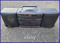 SHARP 90's VTG Boombox CD Dual Cassette AM/FM Radio Detachable Speakers Tested