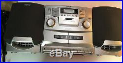 SONY Mega Bass Boombox CD Cassette Player Portable AM FM Radio Silver CFD-ZW755