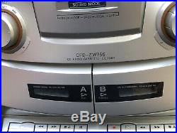 SONY Mega Bass Boombox CD Cassette Player Portable AM FM Radio Silver CFD-ZW755