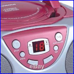 SRCD243 Portable CD Player with AMFM Radio Boombox Pink LED Display AC120V/60Hz
