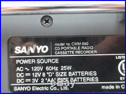 Sanyo Portable CWM-550 AM/FM Radio CD Player Dual Cassette Boombox