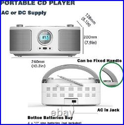 Silver Boombox Bluetooth CD Player FM Radio Portable WTB-791 with USB AUX