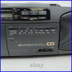 Sony CFD-50 Portable CD Radio Cassette Player Pro Boombox Black Tested Works