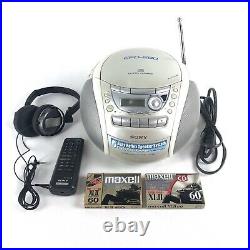 Sony CFD-E90 CD Radio Cassette Player Portable Boombox Remote Headphones Blanks