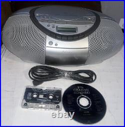 Sony CFD-S350 Cassette Boombox Silver CD Player Radio Tested with 1-CD & 1-Tape