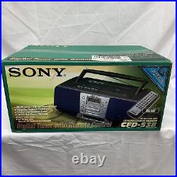 Sony CFD-S38 AM/FM Radio CD Cassette Player Portable Boom Box withRemote Blue New