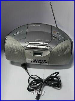 Sony CFD-S500 Portable CD Am/Fm Cassette Boombox MegaBass Silver WithCord