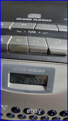 Sony CFD-S500 Portable CD Am/Fm Cassette Boombox MegaBass Silver WithCord