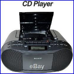 Sony Portable CD Radio Cassette Player Boombox +6 Batteries + Cleaner +Aux Cable