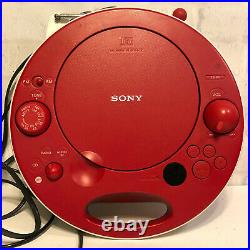Sony ZS-E5 Red Portable CD Player AM FM Radio MP3 AUX Stereo Space Age Boombox
