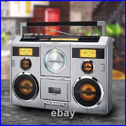 Sound Station Portable Stereo Boombox with Bluetooth/CD/AM-FM Radio/Cassette