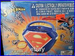 Superman Boombox Blue + Red AM/FM Radio CD Player Clock In Box