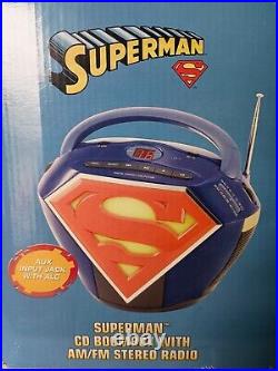 Superman Boombox Blue + Red AM/FM Radio CD Player Clock In Box