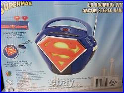 Superman Boombox Blue + Red AM/FM Radio CD Player Clock In Box